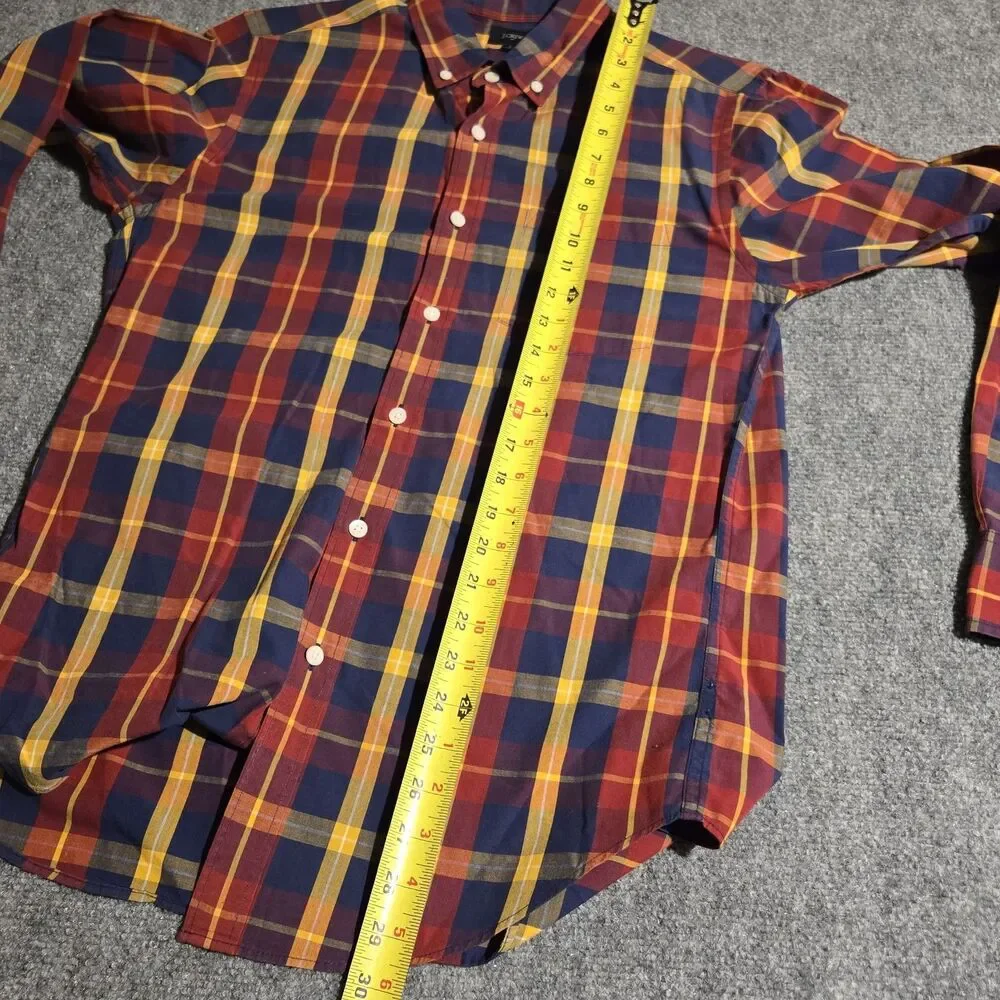 J Crew Shirt Mens Small Red Plaid Button Down Collar Long Sleeve 100% Cotton